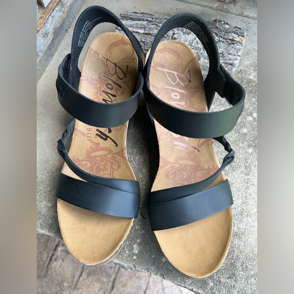 Blowfish Malibu Hydra black strappy sandals w/cork wedge heel Sz-9. Q - Picture 10 of 16